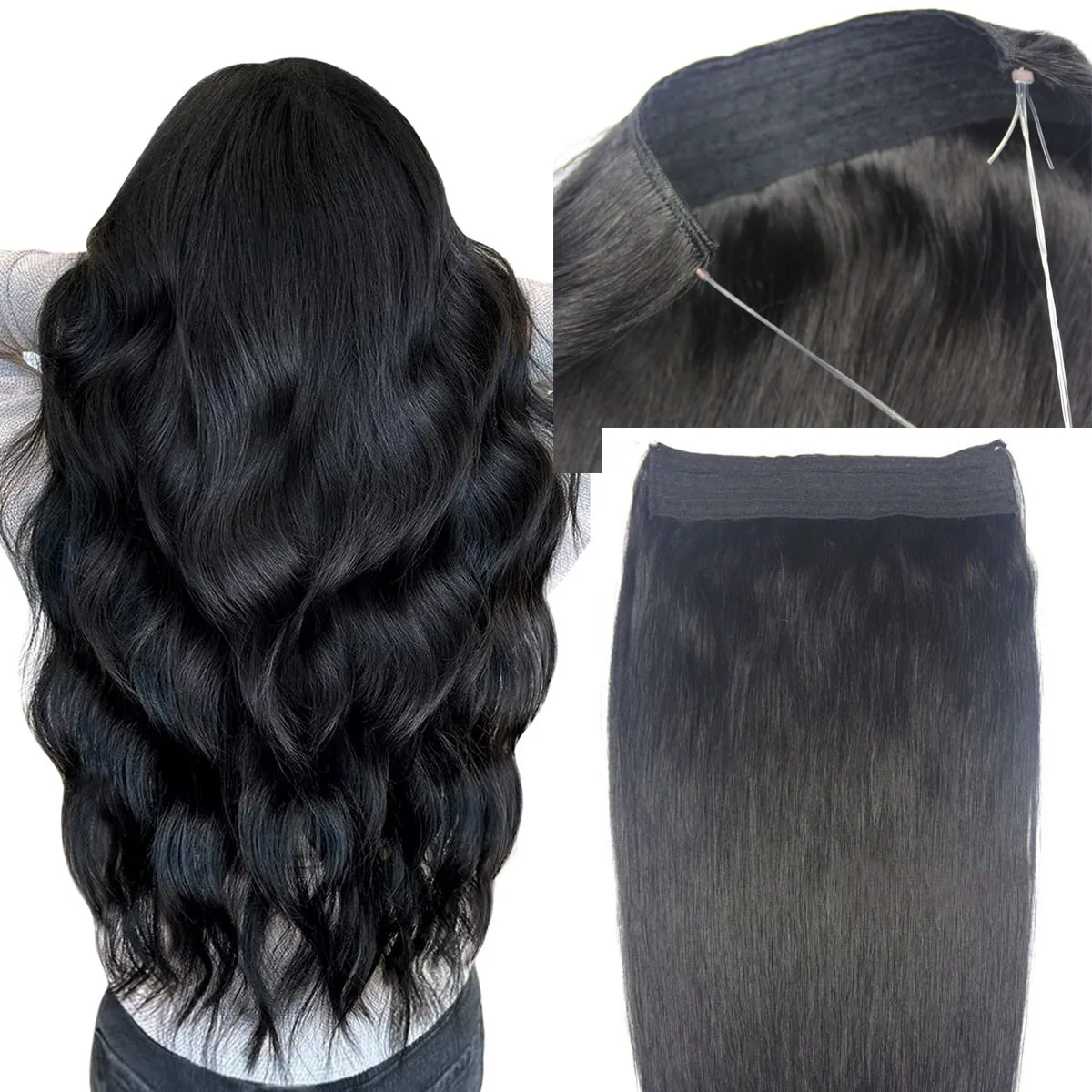 Chocola fio secreto sem clipe extensões de cabelo humano real halo fio escondido fio transparente ajustável