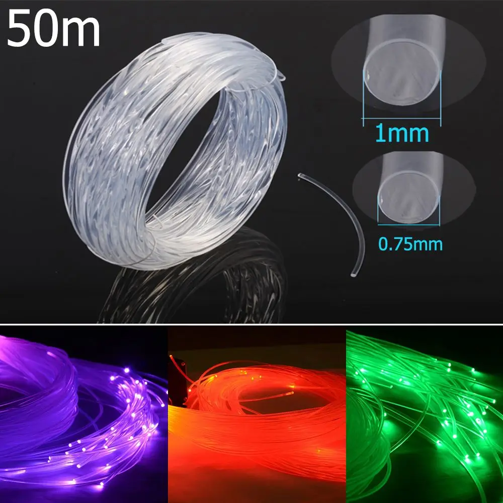 ปลายสายเคเบิลใยแก้วนำแสงพลาสติก0.75มม./1มม. ปลายเรืองแสง50ม. x 0.75มม. PMMA ไฟ LED ชัดเจน DIY สำหรับ LED ไฟติดเพดานดวงดาวบนท้องฟ้า
