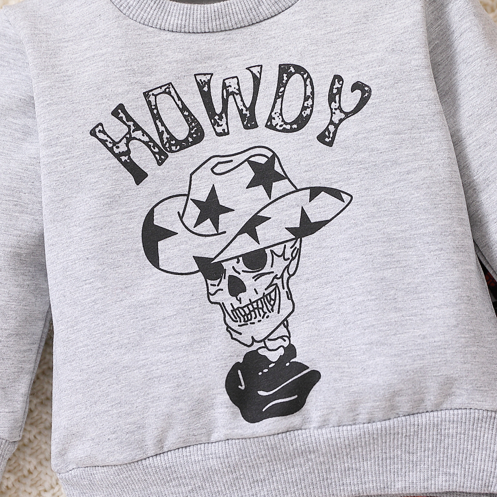 Conjunto de 2 piezas de piezas para bebé recién nacido, ropa de Halloween y manga larga con cuello redondo, con estampado de calavera y letras "howday", Top y pantalones con estampado de calavera y flores