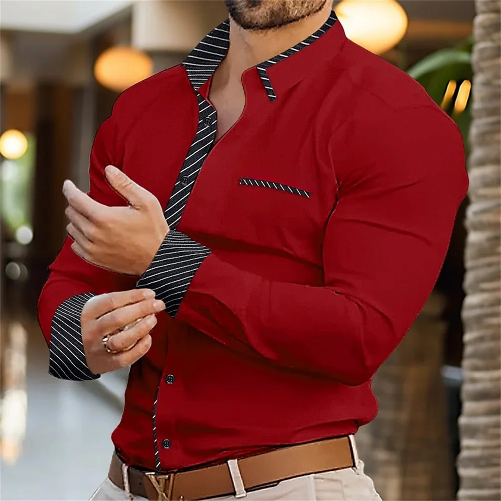2025 Camicia da uomo abbottonata Camicia casual Manica lunga Linea Patchwork Camicia Everyday Resort Wear Casual Comfort Casual Elegante Plus