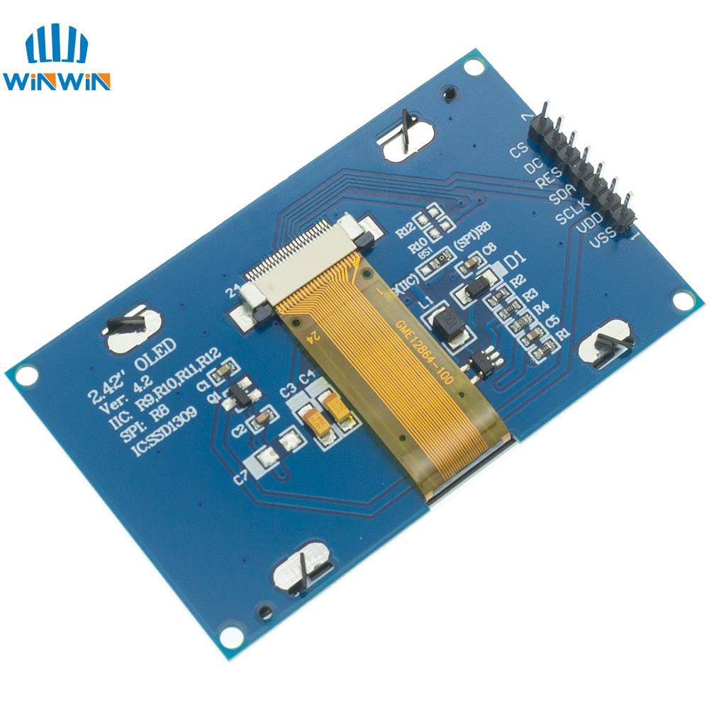 2,4 Zoll 2,42 Zoll 128 x 64 OLED LCD-Anzeigemodul SSD1309 12864 7-polige SPI/IIC I2C serielle Schnittstelle für Arduino UNO R3 C51
