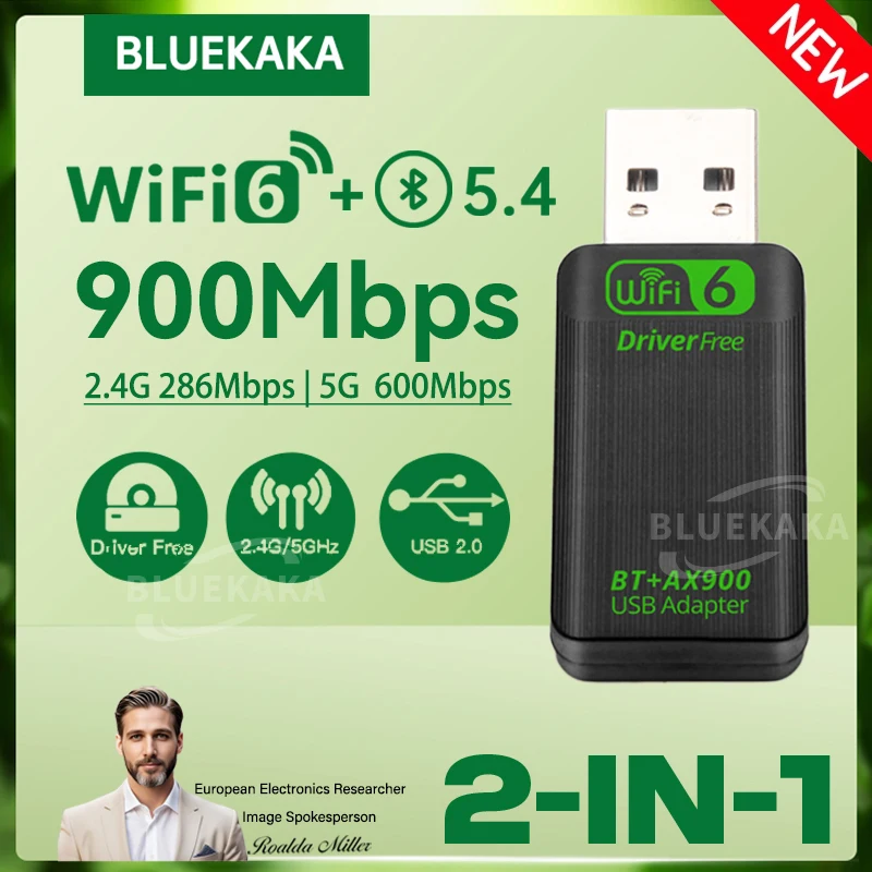 New AX900 USB WiFi6 Bluetooth5.4 2in1 Adapter Dual Band 2.4G&5GHz Wireless Network Wlan Receiver Driver Free Dongle For Win10/11