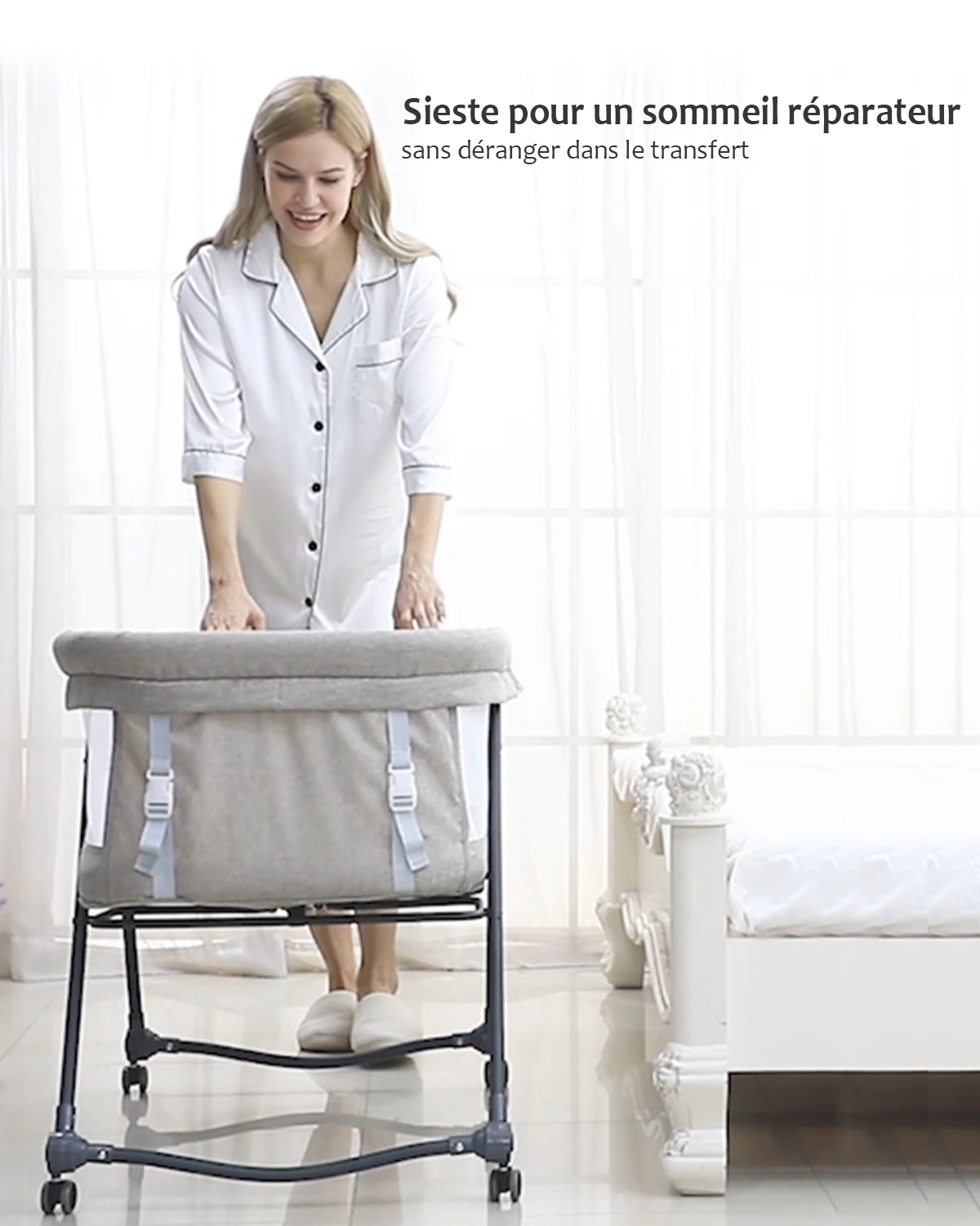 UUBRAVOO Lit de Voyage  bébé, Lit Bebe avec Matelas et silencieuses Roues  , Berceau à Bascule Transformable, XYT-001