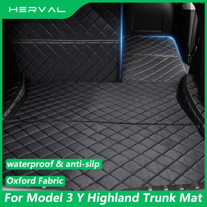 Herval For Tesla model Y/3 Highland 2017-2024 Trunk Mats Oxford Fabric Fully Surrounded Waterproof Non-slip Cargo Liner Pet mat