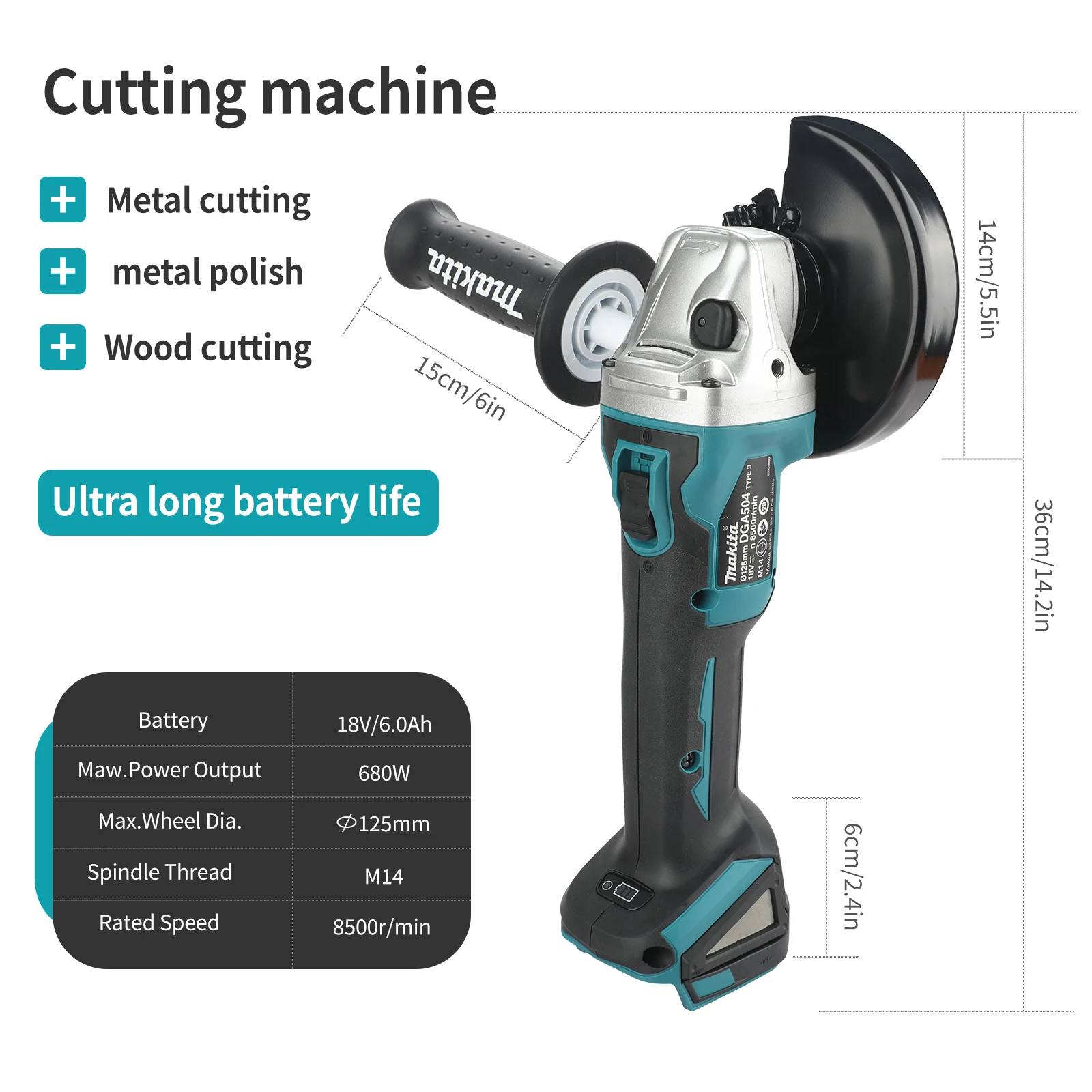 Makita DGA504 18V 6.0Ah 125mm brushless lithium battery multi-purpose angle grinder