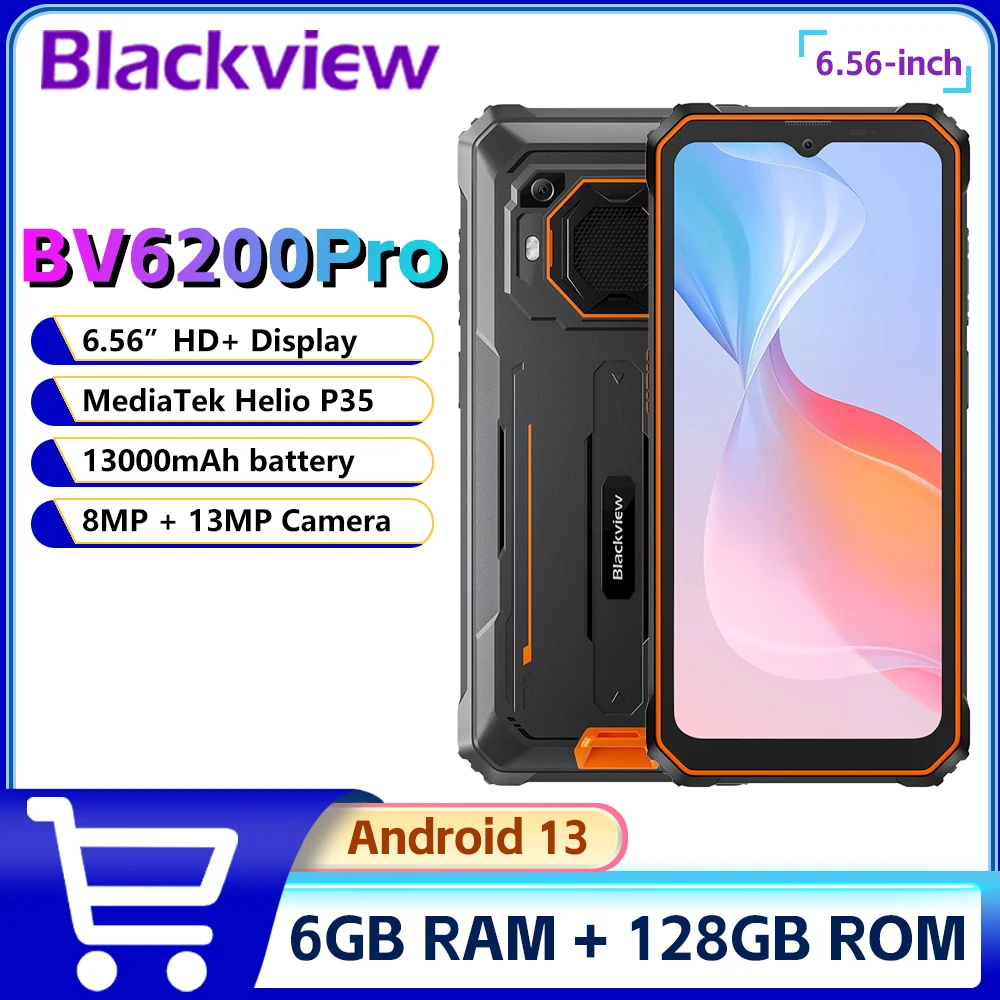 Blackview bv6200 pro telefone robusto android 13 6.56 ''helio p35, 4gb + 128gb smartphone 13000mah com 18w carga rápida nfc telefone celular