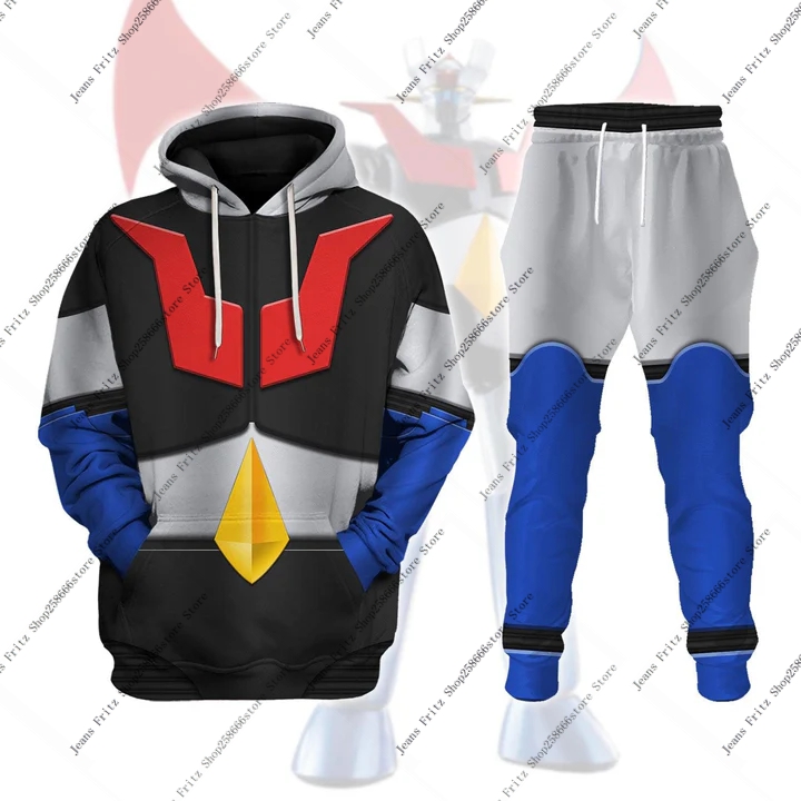 Popular Mazinger Z Anime Robot sudaderas con capucha con estampado 3D traje hombre mujer chándal pantalones 2 uds conjuntos nuevos niños Jersey Cosplay Sudadera con capucha