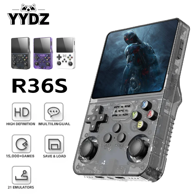 Consola de videojuegos portátil retro R36S, juego de 64GB, pantalla IPS de 3,5 pulgadas, consola de juegos portátil, regalo Linux de código abierto