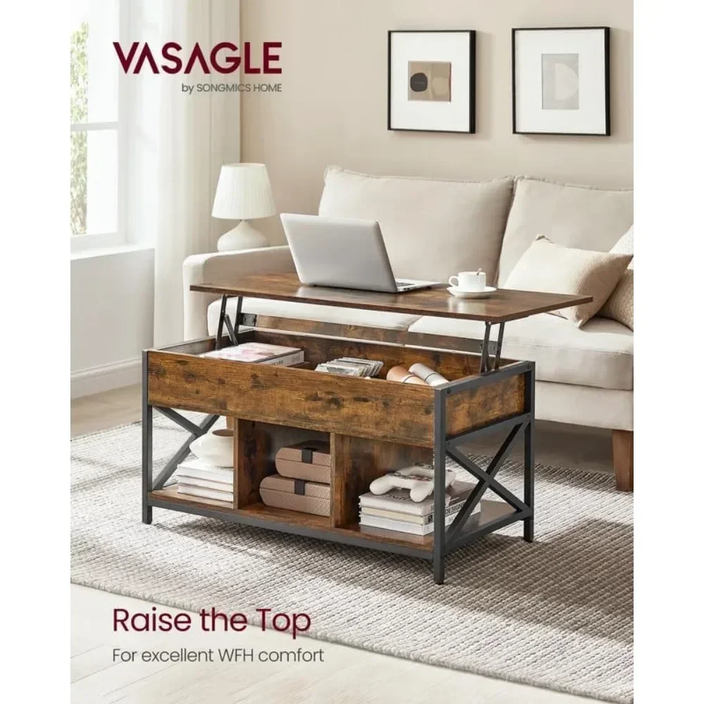 Mesa de centro elevatória, mesa de centro elevatória com prateleira de armazenamento, compartimentos ocultos e tampo elevatório, para sala de estar, escritório