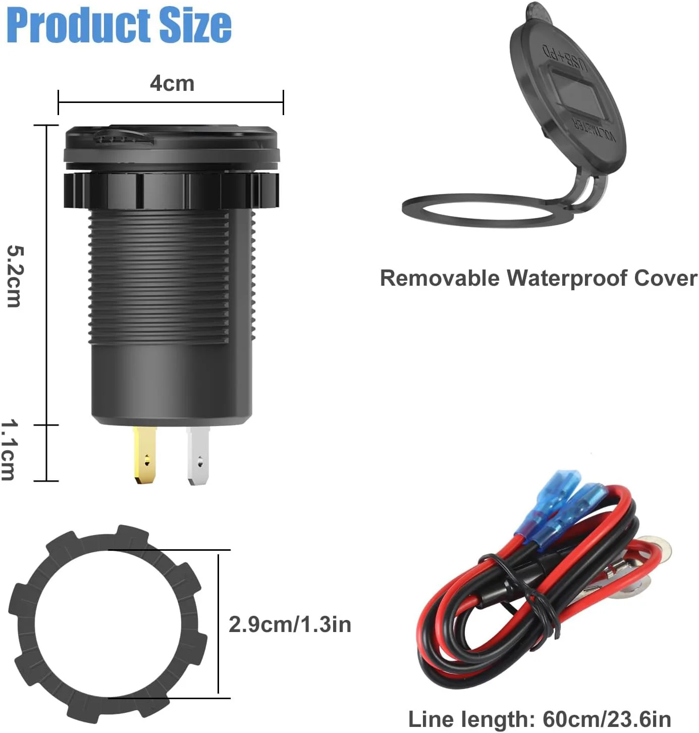 12V Usb Car Charger Power Socket QC3.0 and PD Port Fast Charging Charger Adapter with Switch for Car Motorcycle RV