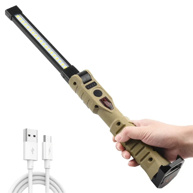 Dobrável cob xpe led luz de trabalho lanterna usb recarregável tocha base magnética & gancho, lâmpada de inspeção de carro de emergência vermelho sos