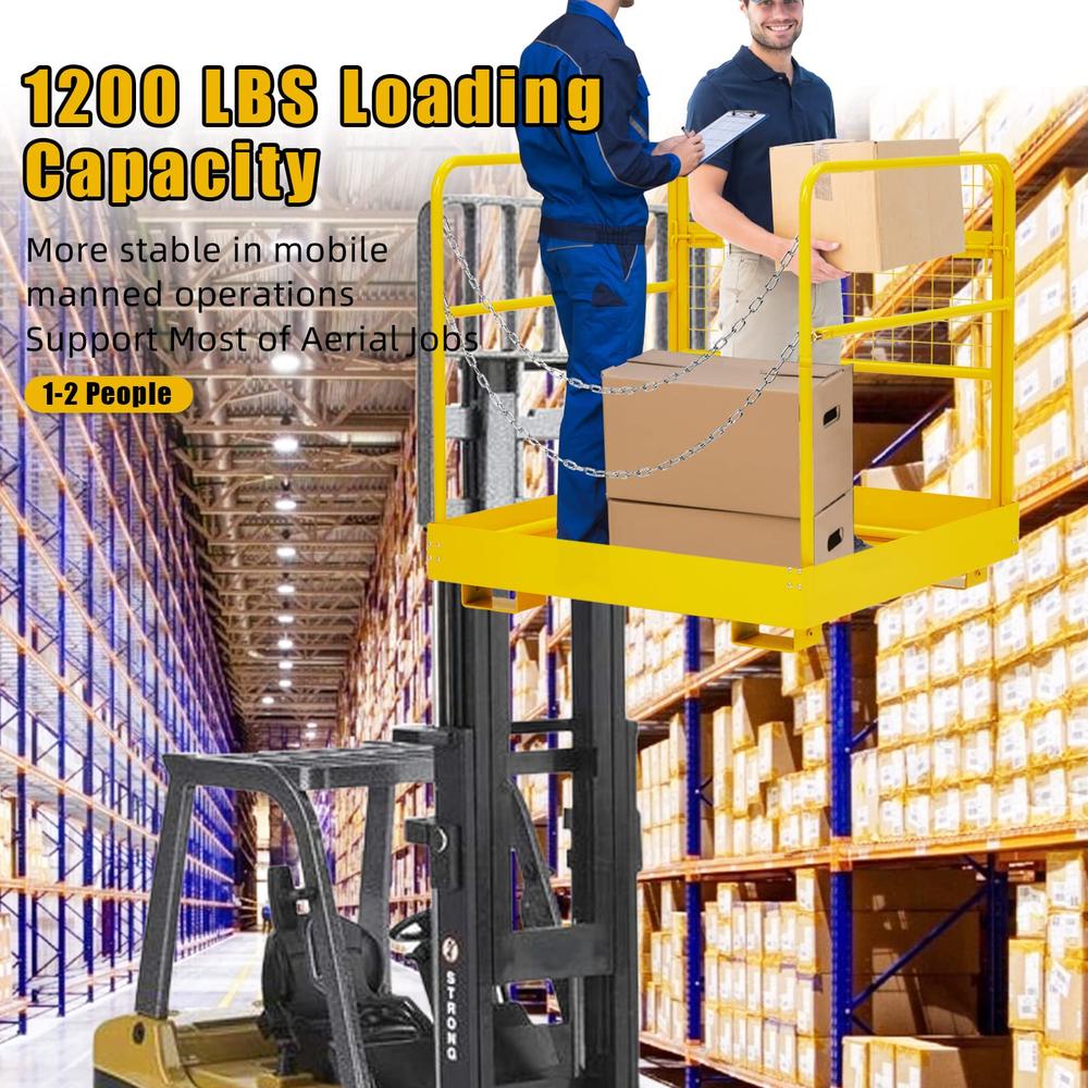 Forklift Safety Cage Work Platform 36"x36" 1200 Lbs Capacity Foldable Man Basket Paint Roof Tree Service Warehouse Construction