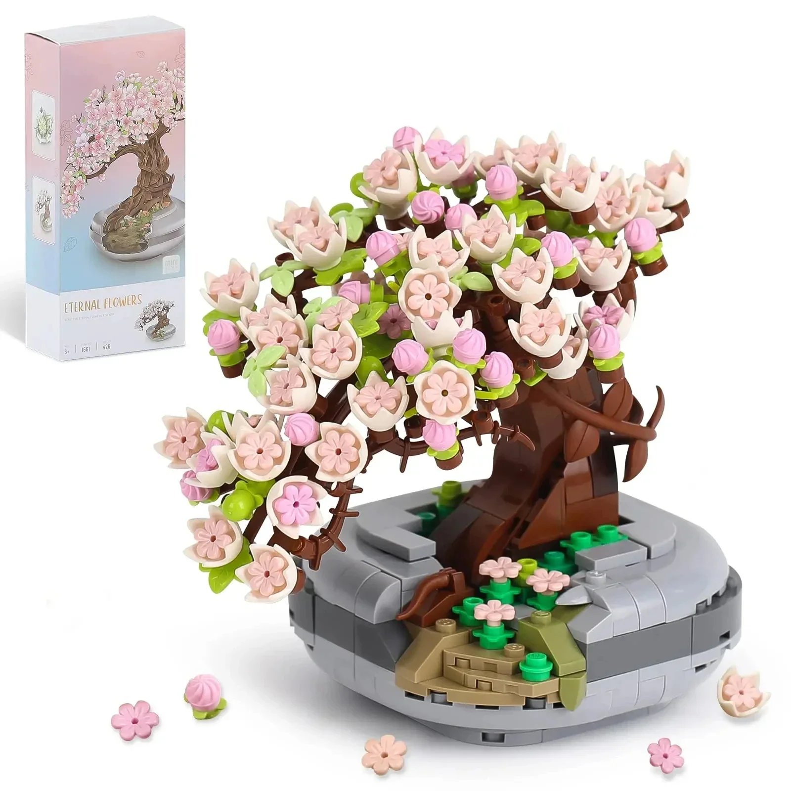 さくら鉢植え花束ビルディングブロック植物盆栽多肉植物モデルレンガ装飾品子供の教育 DIY おもちゃホリデーギフト
