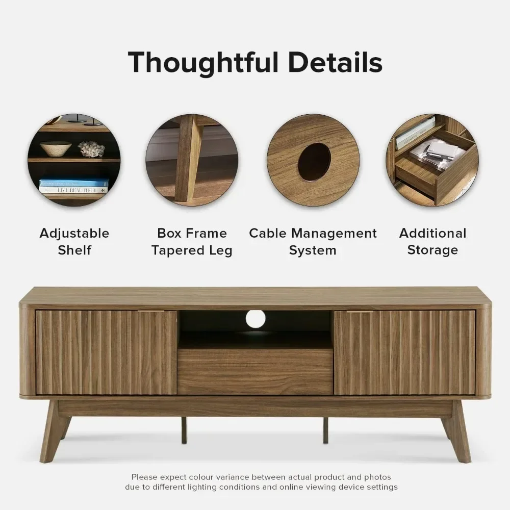 Brooklyn Mid-Century Modern TV Stand, for TVs up to 50” Waveform Panel, Sleek Curved Profile with Adjustable Shelf and Stu