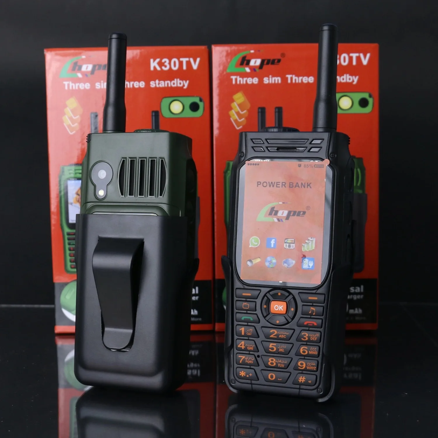 Rugged Outdoor Phone 3 SIM Power Bank Long Standby AnalogTV Magic Voice Loud Voice Durable Push Button Phone Antenna Good Signal