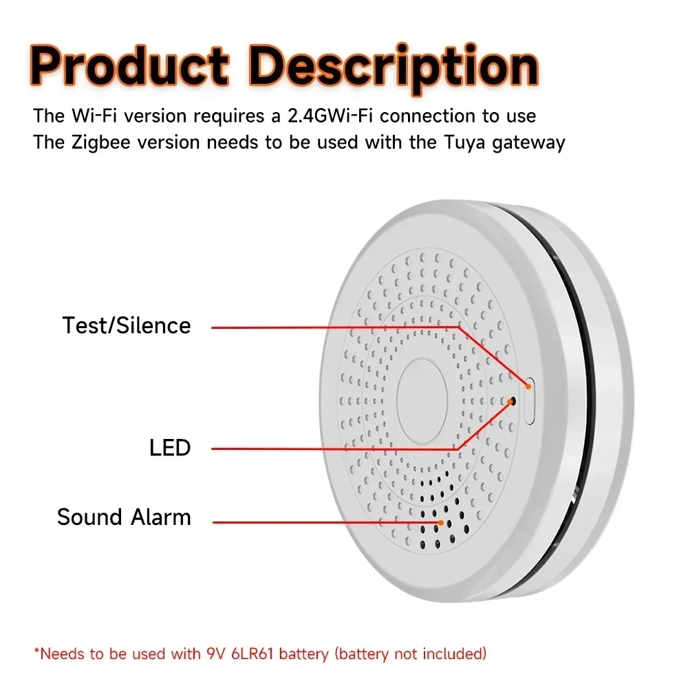 Tuya Zigbee 2 ใน 1 รุ่นสมาร์ท CO และเครื่องตรวจจับควันควันไฟเสียง Alarm Sensor เครื่องตรวจจับก๊าซคาร์บอนมอนอกไซด์สมาร์ทบ้าน