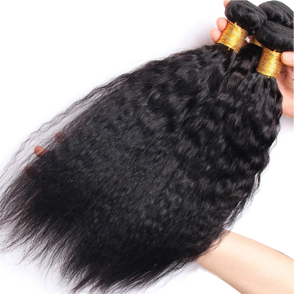 12A crudo indio rizado recto 3 mechones con cierre extensiones de cabello humano con Frontal HD Yaki mechones de tejido recto con Frontal