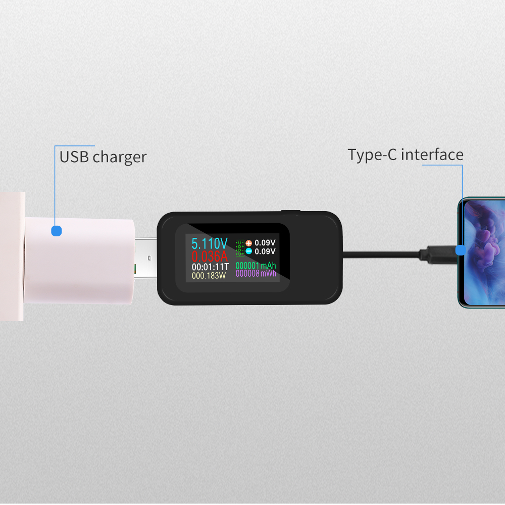 10 in 1 USB テスター HD カラースクリーンテスター KWS-MX18L DC 電圧計 Amperimetro 電圧電流検出器電源充電器インジケーター