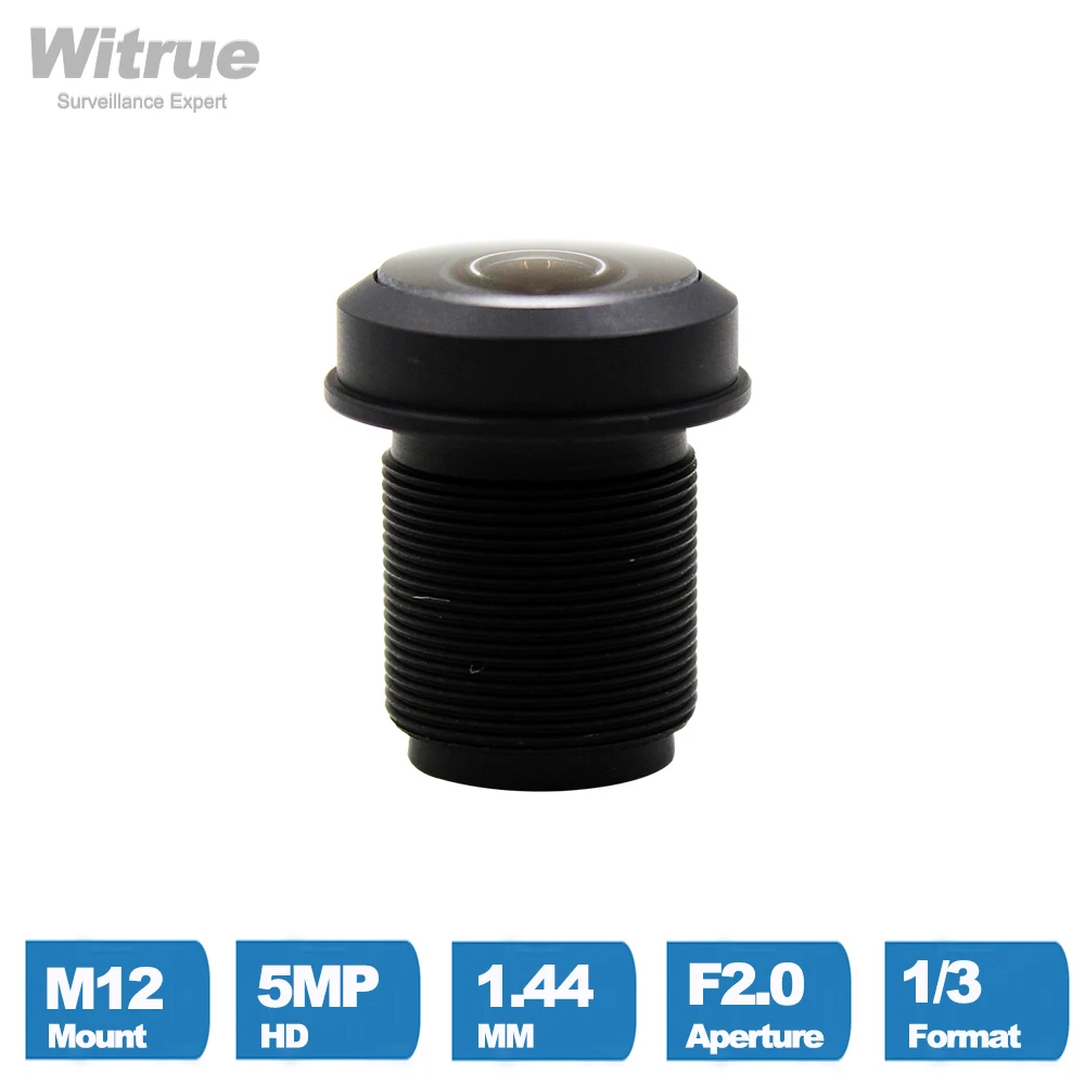Объектив Witrue 1,44 мм, 5,0 мегапикселя, широкоугольный, 180 градусов MTV M12 X 0,5, крепление инфракрасного ночного видения, объекны «рыбий глаз» для камеры видеонаблюдения