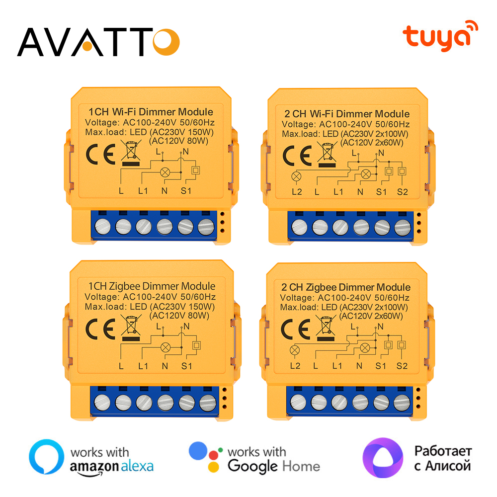 AVATTO-Módulo de interruptor de atenuación inteligente Tuya, WiFi/ZigBee, 1/2 Gang, módulo de interruptor de luz de atenuación, aplicación de Control remoto para Alexa y Google Home
