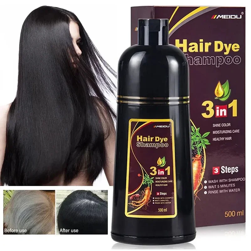 500ml shampoo de tintura de cabelo 3 em 1 tratamento natural de coloração instantânea para shampoo de cabelo grande capacidade sem danos ao cabelo shampoo