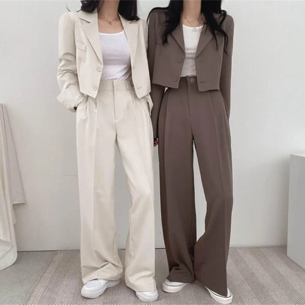 Frauen kurze Blazer Hosen zweiteiliges Set koreanische Mode Button-up Anzug Jacke weites Bein Hosen Set lässig Dame Blazer Mantel Set