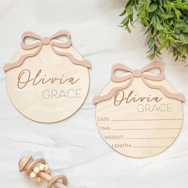 Nome personalizado disco arco sinal de anúncio do bebê com placa de nome de dados de nascimento anúncio de nascimento da menina sinal de nome personalizado