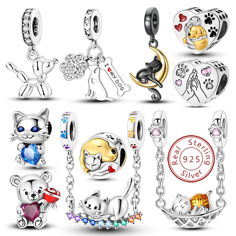 Nuevo Abalorio de plata de ley 925 con forma de perro, gato, mascotas, colgante compatible con Pulsera Original, collar, abalorio DIY, fabricación de joyas