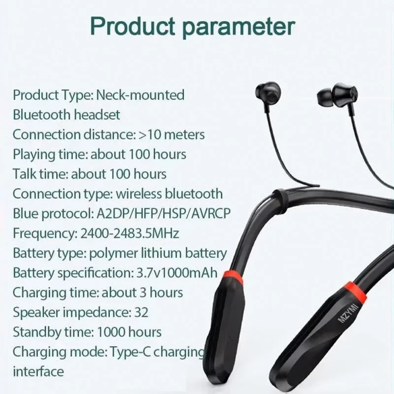 MZYMI auriculares inalámbricos 200 horas de reproducción banda para el cuello auriculares Bluetooth 5,1 auriculares con micrófono auriculares estéreo 9D