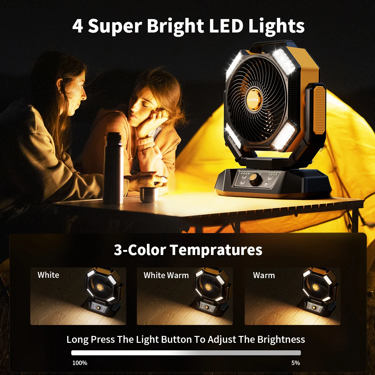 40000 mAh batteriebetriebener Ventilator, tragbarer Campingventilator mit 4 LED-Laterne, 8 Geschwindigkeiten, Schreibtischventilator, Fernbedienung, tragbarer wiederaufladbarer Außenventilator