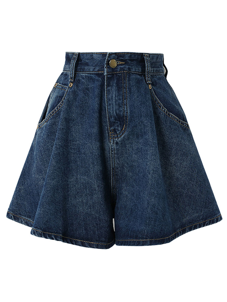 S-3XL pantalones cortos vaqueros para mujer 2025, pantalones cortos vaqueros holgados de cintura alta de pierna ancha azul oscuro de verano para mujer, pantalones cortos lisos que combinan con todo