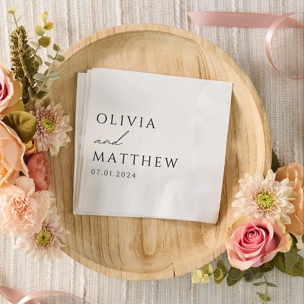 Servilletas de papel personalizadas para boda, servilletas de cóctel con iniciales, servilleta de cena personalizada, decoración de fiesta, servilletas con retrato de mascotas, 50 Uds.