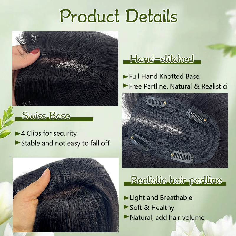 วิกผมด้านบนสุดของผู้หญิง25ซม. มีที่หนีบผม9X14cm 100% เส้นผมมนุษย์สำหรับกิ๊บติดผมแบบบางในที่ยืดผมหนึ่งชิ้น