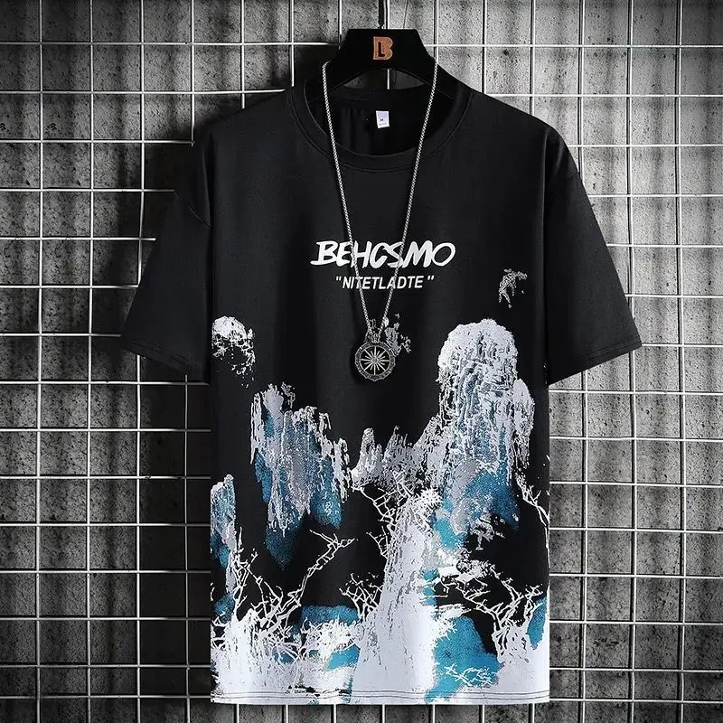 2025 Estate Sottile casual Uomo set Manga Graffiti Tees T-shirt + pantaloncini 2 pezzi Comodo e traspirante uomo Top Stampa T-shirt set