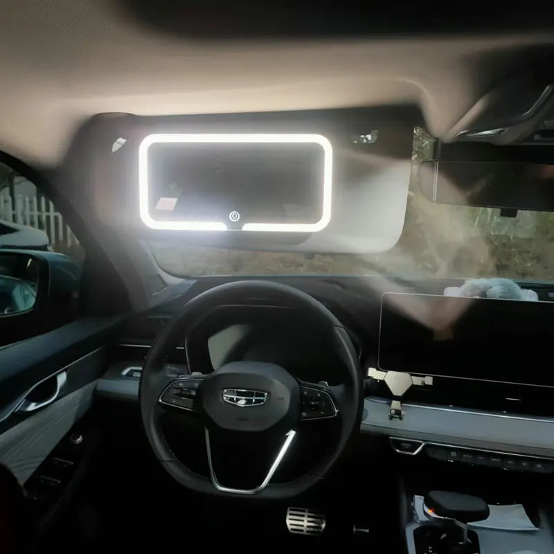 Seametal carro viseira de sol espelho de maquiagem led 3 cores brilho regulável hd espelho de vaidade tela toque interior do carro compõem espelho