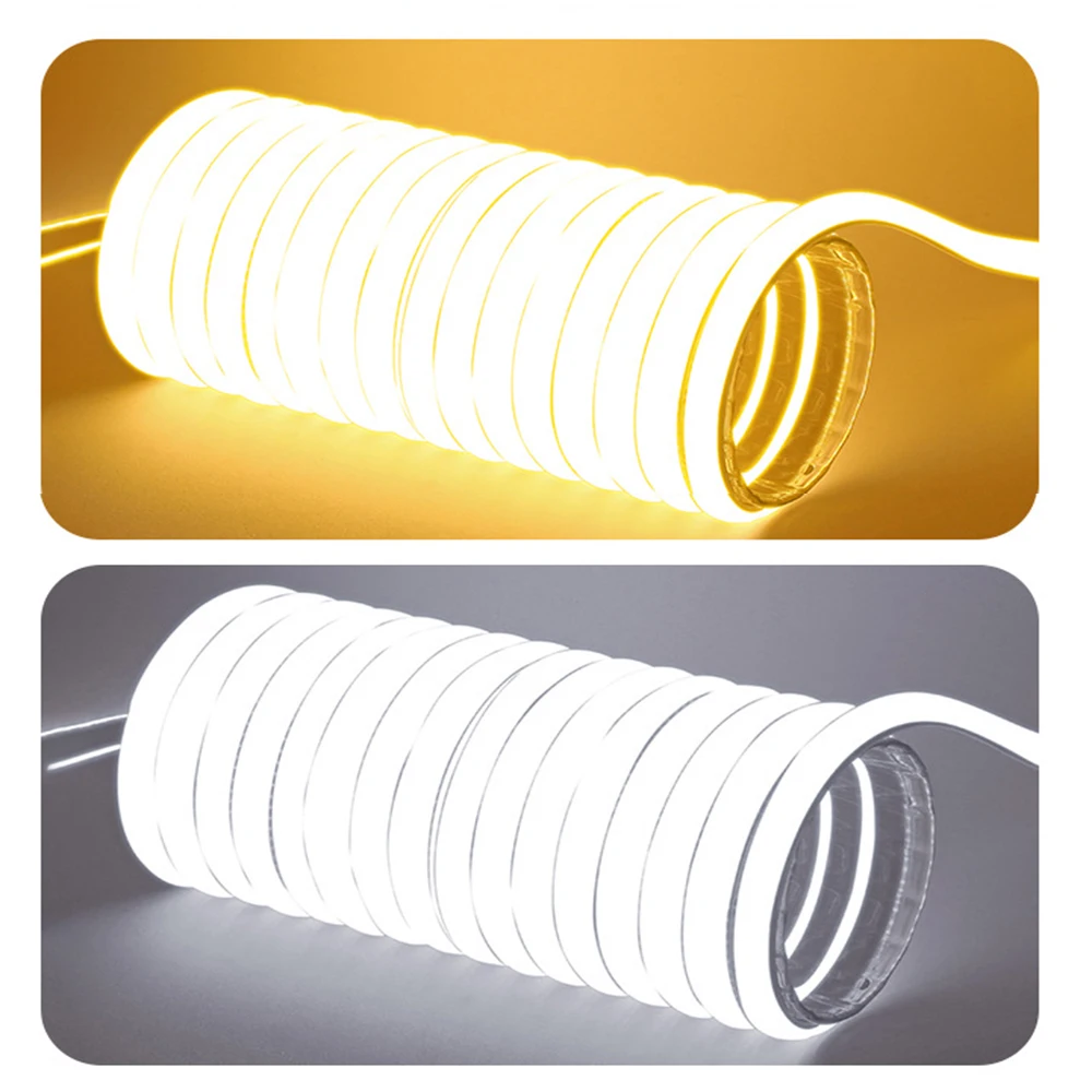COB Led 스트립 EU 전원 220V LED 스트립 방수 유연한 리본 테이프 침실 야외 정원 조명에 대 한 높은 밝기