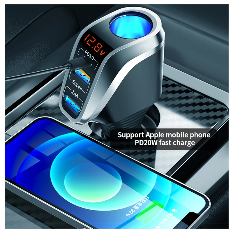 BLALION 180W USB Autolader Super Snel Opladen QC3.0 PD 66W Quick Charge Sigarettenaansteker Voor iPhone xiaomi Samsung