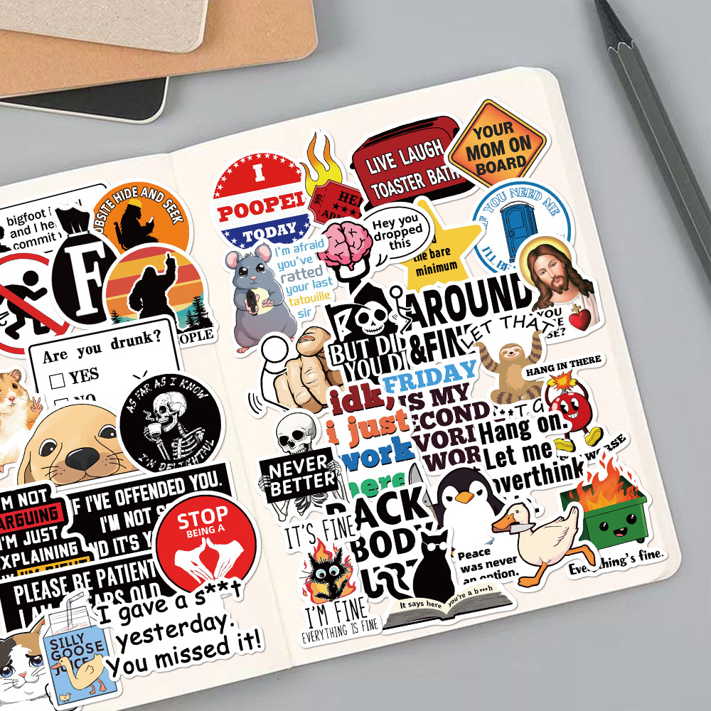 50PCS Prank Meme Stickers Harajuku Decals DIY Mode Graffiti Decals Bagage Notebook Fiets Gift Telefoon Laptop Koffer Stickers