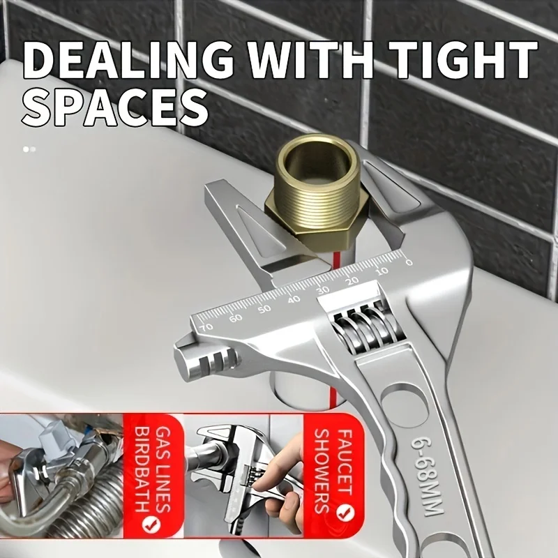 Black 16-68mm Adjustable Bathroom Wrench - Space-Saving And Multi-Functional