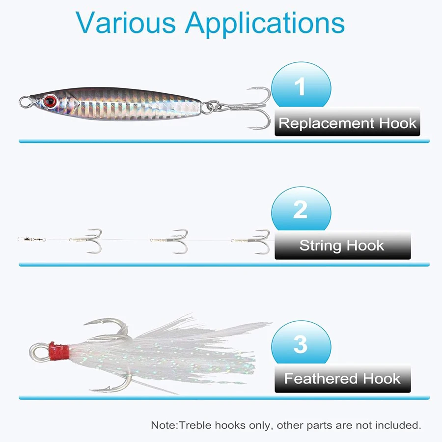 Treble Hooks 5X Strong Barbed Sharp Triple Fishing Hook สําหรับน้ําจืดและน้ําเค็ม 10 ชิ้น 2 #   4 #   6 #   8 #   10 #