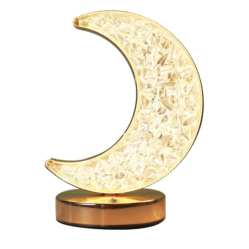 โคมไฟตั้งโต๊ะคริสตัลแบบสัมผัส ปรับความสว่างได้ เหมาะสำหรับห้องนอนเด็กผู้หญิง ตกแต่งบ้าน สไตล์สวยงาม ใช้พอร์ต USB ไฟ LED สร้างบรรยากาศ โคมไฟรูปดวงจันทร์ 3 มิติ
