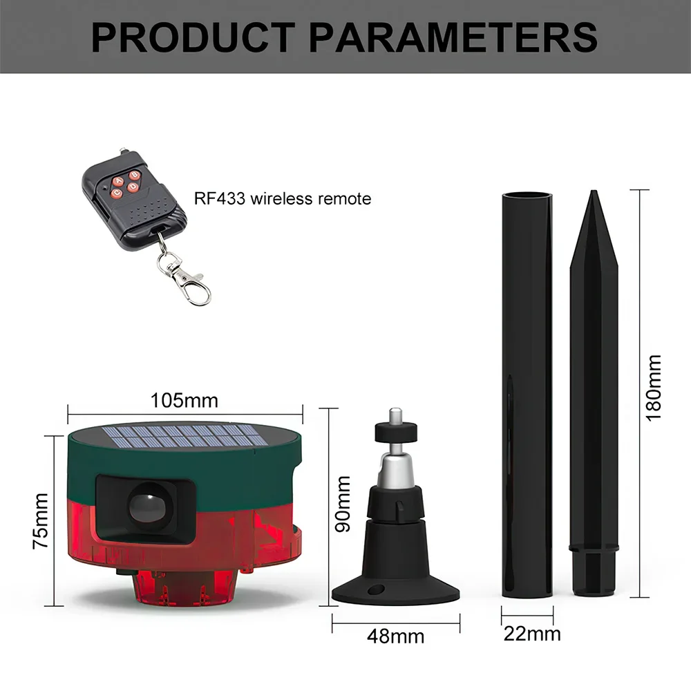 Solar Infrared Motion Sensor Alarm Detector Waterproof Outdoor Animal Repeller Security Alarm 129dB Dog Barking Gunshots Sound