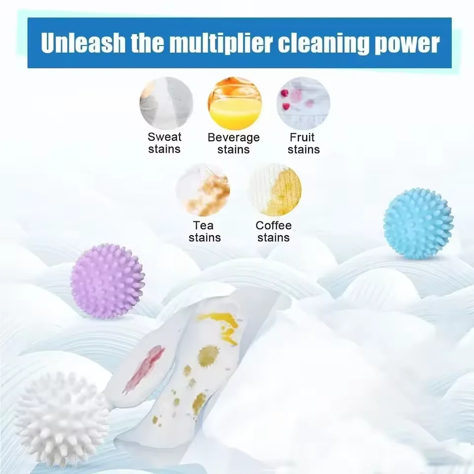 Sfera per bucato in silicone da 6 pezzi, sfera per bucato a tamburo anti-fouling, prodotti essenziali per la pulizia per il bagno di casa riutilizzabile per lavanderia