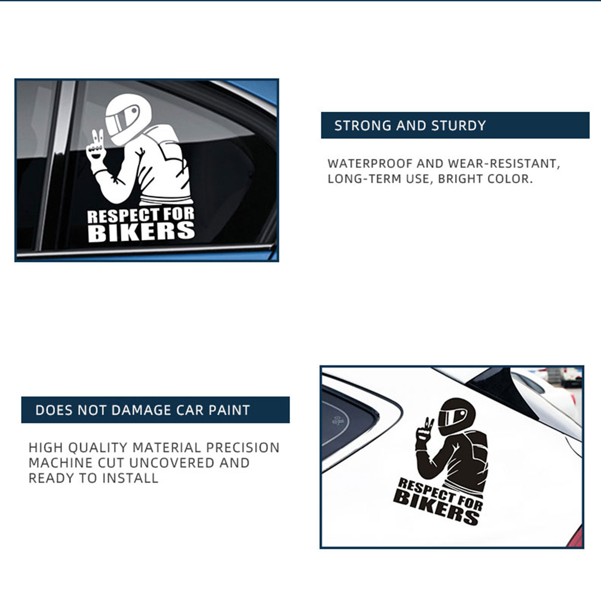 1Pcs RESPECT FOR BIKERS Auto Motorcycle Car Sticker Removable Stickers3D Reflective Stickers Decals Car Decor Accessories