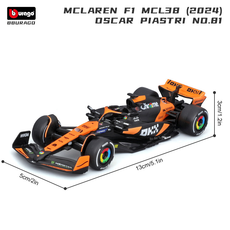 Bburago 1:43 McLaren 2024 MCL38 Miami GP Formule Racing Legering Model Auto Speelgoed