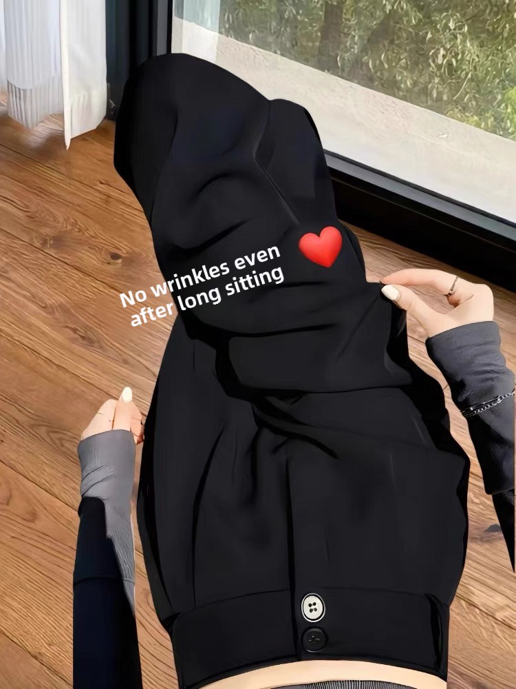 Slim Wide Leg Pants Women's Summer Thin High Waist Profional Suit Pants Straight Casual Bla Floor-Length Pants