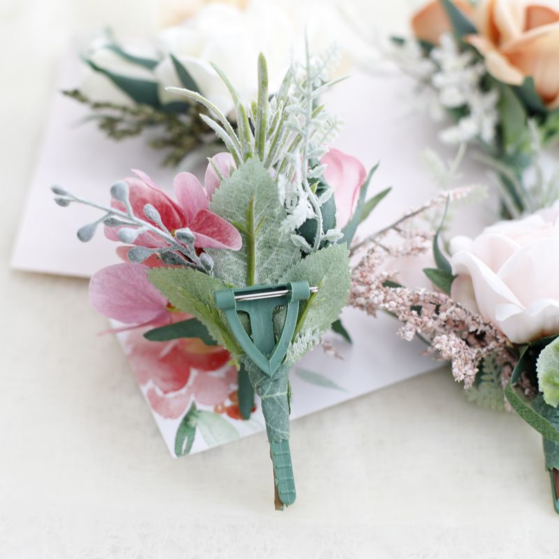 Boutonnieres Fiori Artificiali Rose Bianche Seta Avorio Corpetto Occhiello Groomsmen Boutonniere per Uomo Accessori da Sposa