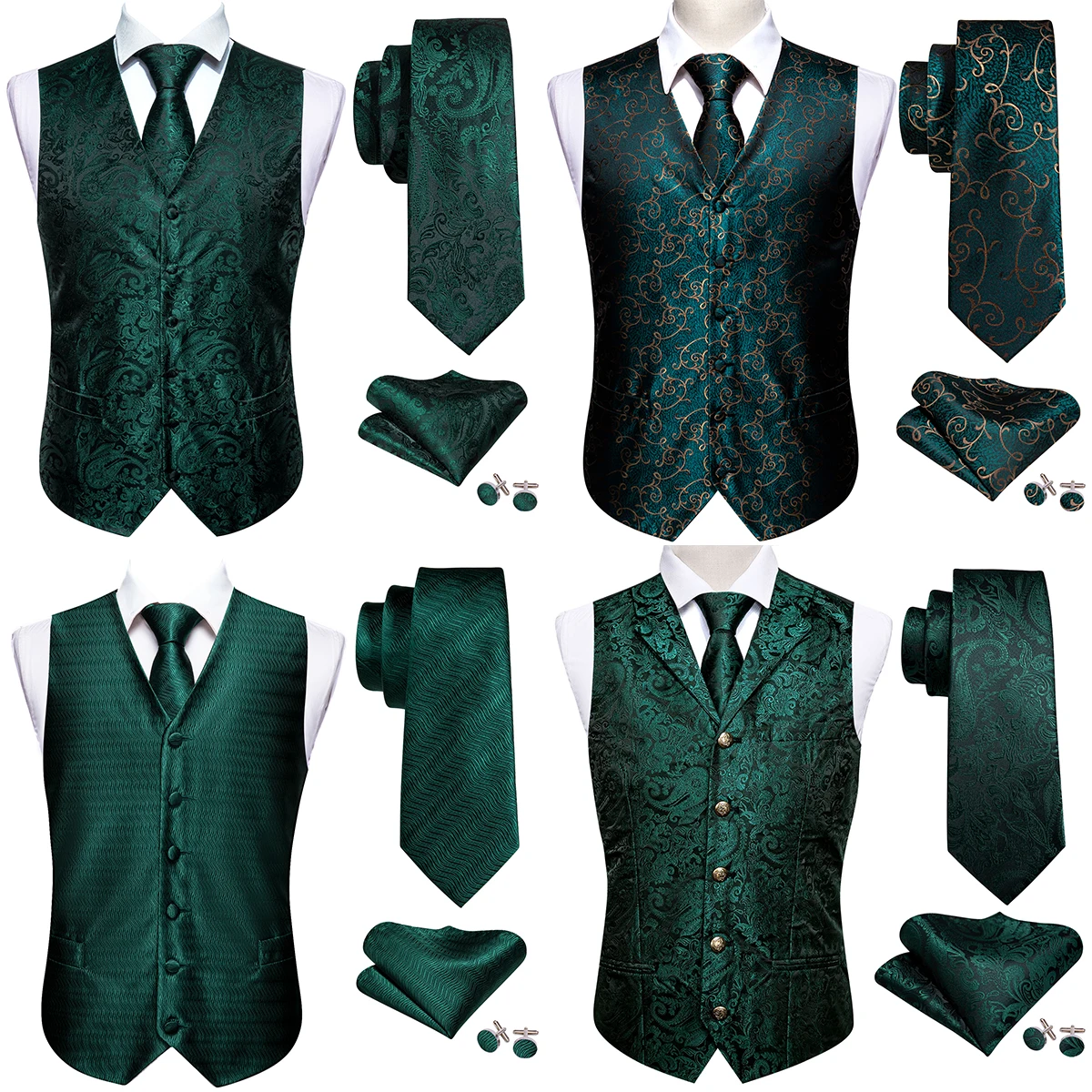Luksusowa męska garnitur z kamizelką zielona kwiecista obudowa na smatfon Slim Fit męska sukienka bez rękawów formalny, do pracy kamizelka krawat chusteczka Gilet Barry Wang
