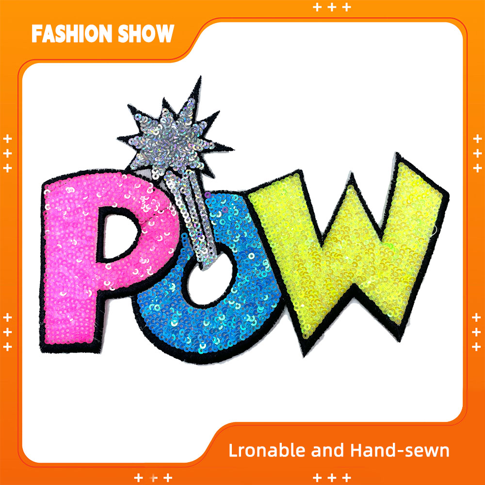 [Горячая распродажа] нашивка с блестящей вышивкой букв POW можно гладить и сшитая вручную аксессуары для одежды, толстовка/футболка/пальто, украшение
