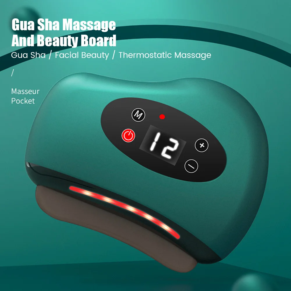 Masajeador Guasha eléctrico USB, tabla de raspado con vibración y calefacción de piedra caliente, masaje de cuello y espalda, herramientas de elevación Facial Gua Sha